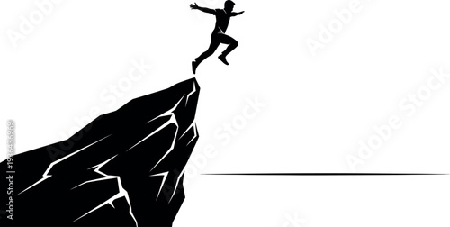 Sports silhouette of a person balancing on a cliff edge