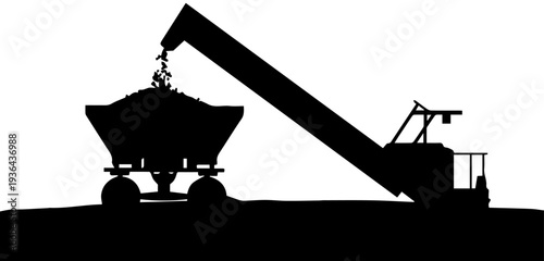 Excavator Silhouette Loading Mining Cart