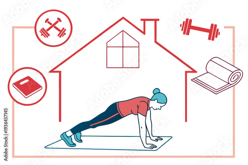 A person doing a plank exercise at home with fitness equipment