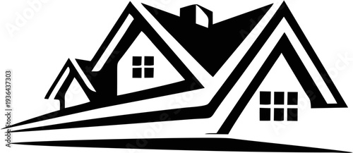 Stylized black and white house silhouette representing real estate and property perfect for logos and branding