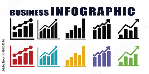 Growing graph, business chart icons. Growing graph Icon set. Diagram icon growing up symbols. Business chart with arrow. 