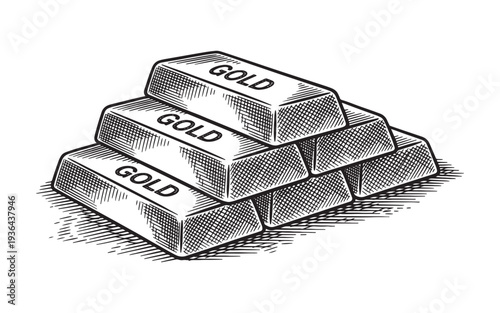 Pyramid of Stacked Gold Ingots Sketch Wealth and Finance Concept