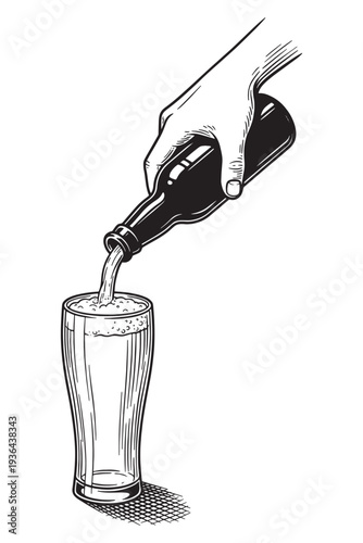 hand pouring beer from a bottle into a glass