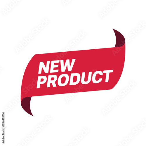 A vibrant red ribbon banner displays the words new product in bold white lettering