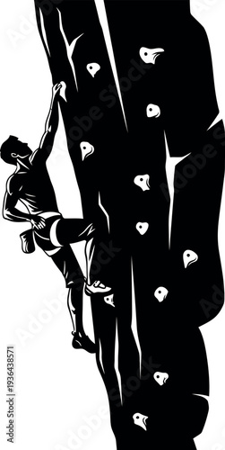 Sports silhouette of a person climbing a rock face