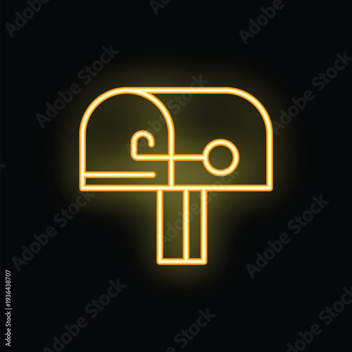 Yellow neon mailbox icon glowing on black background representing receiving mail and communication