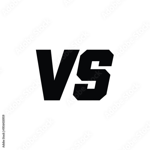 A stark white background displays the bold black letters VS prominently