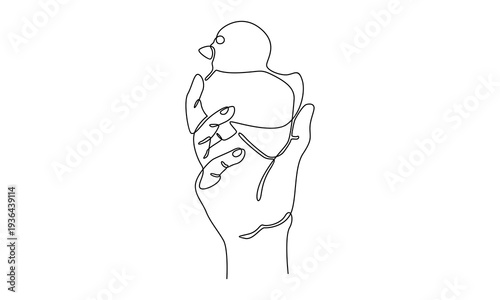 continuous line of hand holding duck toys illustration