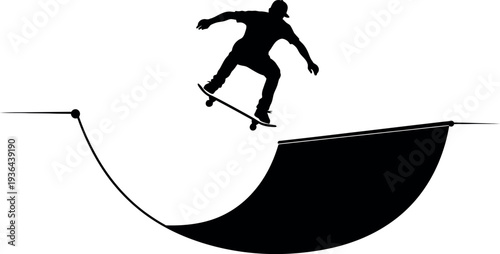 Sports silhouette of a skateboarder in action on a ramp