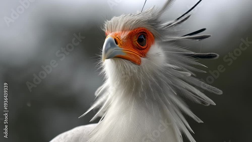 Observe the stunning secretary bird as it stands elegantly, showcasing its vibrant plumage and striking features. This magnificent bird captures the essence of grace and wild beauty