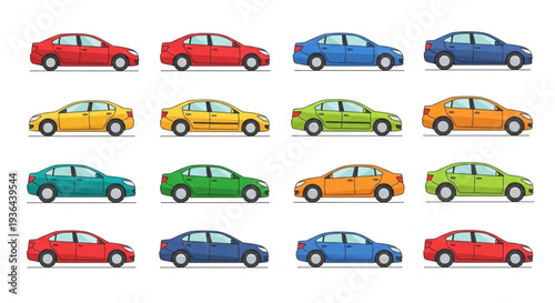 Colorful Cars Side View Illustration.