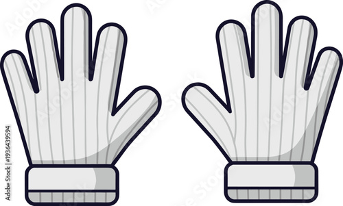 Winter gloves vector illustration, front and back view, warm knitted handwear design isolated on white background