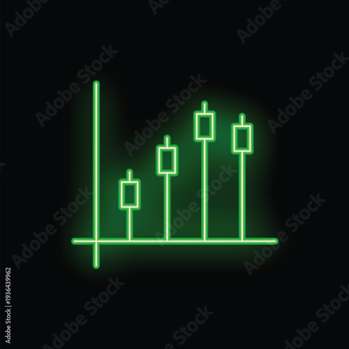 Green neon candlestick chart showing growth on black background