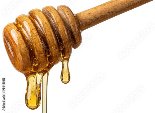 Honey Dripping from Wooden Dipper, Food Photography, Macro Shot