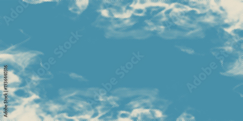 Abstract Blue Halftone Clouds Background with Retro Pop Art Dot Texture, Vintage Aesthetic Style for Poster Design, Artistic Backdrop, Creative Branding, and Modern Graphic Layout