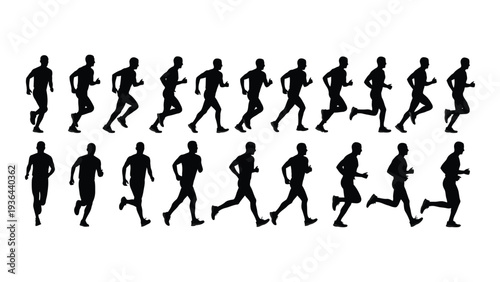 A group of people running in different poses