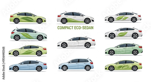 Compact Eco Sedan Car Models Displayed.