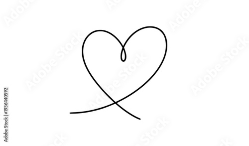 Minimalist continuous wavy line heart doodle vector illustration romantic single line love symbol