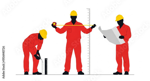 Construction Workers Measuring and Inspecting.
