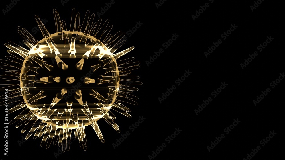 Fototapeta premium Holographic Virus Concept 3D Illustration. 3D rendering of a holographic virus isolated on a black background. Perfect for medical, scientific, and futuristic technology themes.
