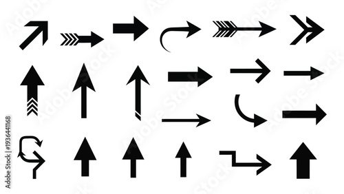 A collection of black arrows on a white background