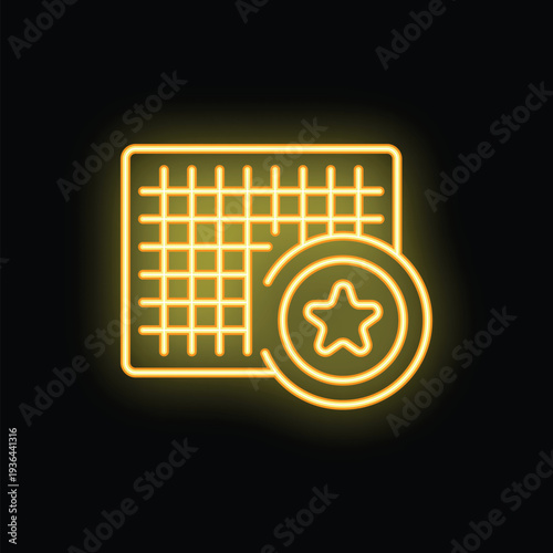 Neon sign glowing with loyalty program bonus icon on a dark background