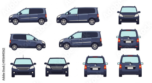 Dark Blue Van Multiple Angles Views.