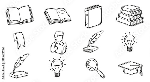 Education Icons Featuring Books and Graduation.