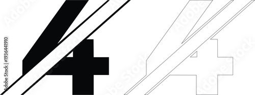 Abstract Number 4 Logo Design with Diagonal Lines Minimal Modern Vector Illustration