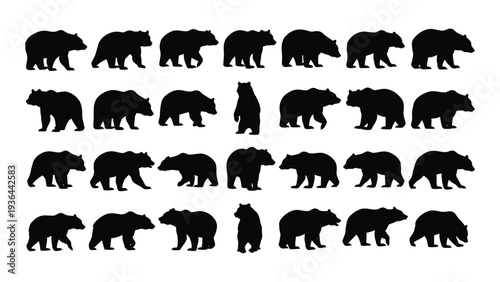 A group of black bear silhouettes walking in a line