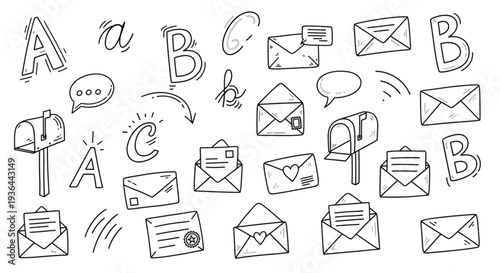 Hand Drawn Mail Icons Collection.