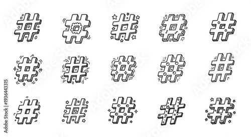 Hashtag Symbols in Grid Pattern.