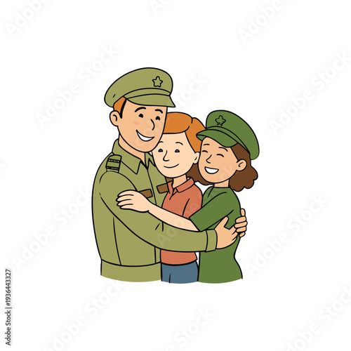 Soldier hugging family, Patriot Day reunion, military homecoming
