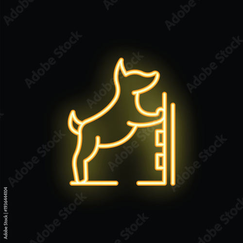 Neon dog training icon with agility obstacles for obedience class