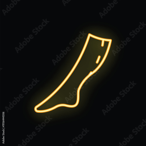 Glowing neon yellow leg icon on black background, representing fashion, beauty, or healthcare