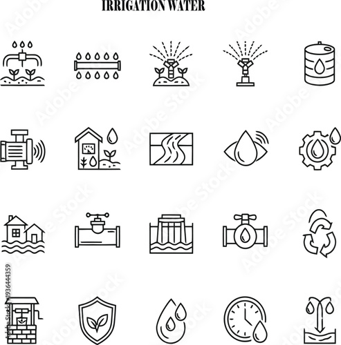 Set of 20 Irrigation Water line icons vector