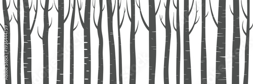 Seamless forest tree trunks silhouettes with bare branches, winter woodland pattern vector illustration isolated background for nature landscape design