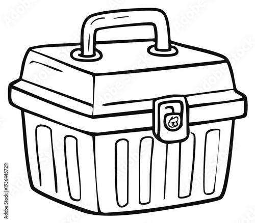 Cartoon line art of a toolbox with handle and latch