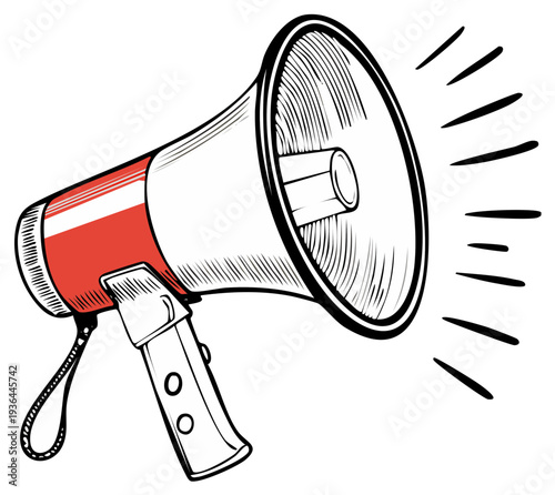 Retro illustration of a megaphone. Announcement or communication concept, sketch style.