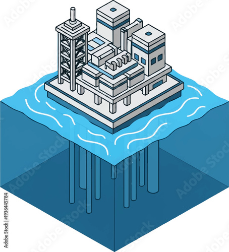 Offshore Oil Platform Structure On Sea Water.