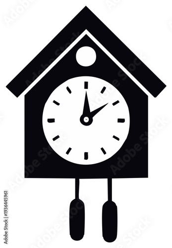 Stylized Black Silhouette Cuckoo Clock with Pendulums