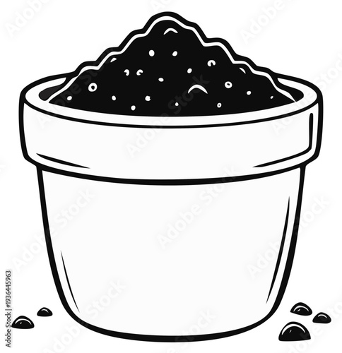 Illustration of plant pot filled with rich soil ready for gardening and planting seeds, simple vector art