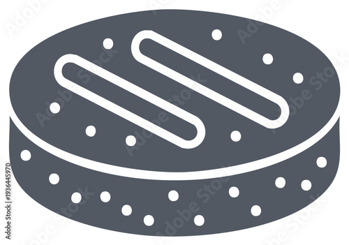 Stylized Burger Patty with Grill Marks and Round Toppings