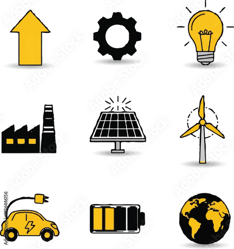 Renewable Energy and Sustainability Icons Set.