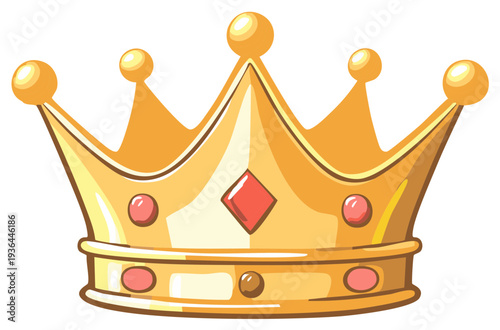 Golden Crown Icon with Jewel Accents Royal Symbol of Power and Regal Authority Cartoon Style Illustration