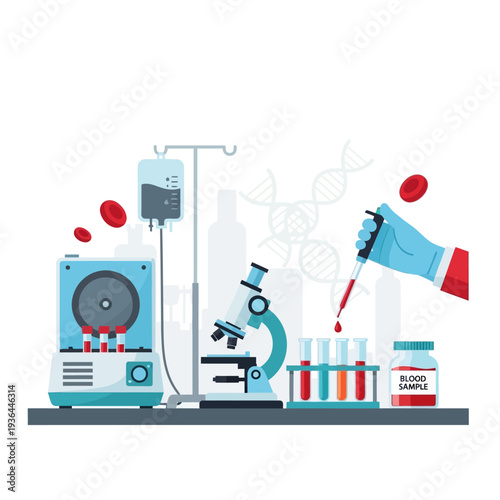 Medical Laboratory Science: Blood Analysis with Microscope and Centrifuge