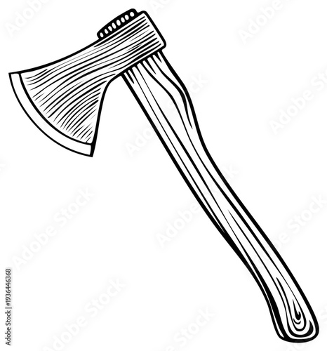 Illustration of a Wood Axe with Wooden Handle