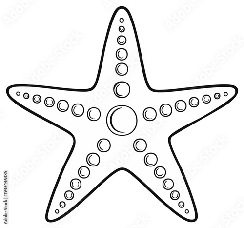 Black and white illustration of a starfish, aquatic marine life.
