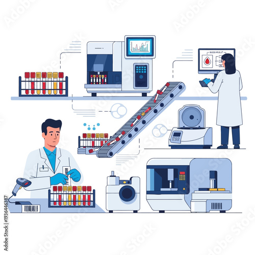Medical Laboratory Automation: Scientists and Advanced Equipment in Blood Analysis