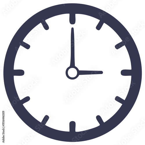 Minimalist flat design clock icon with hour and minute hands symbolizing time and schedule